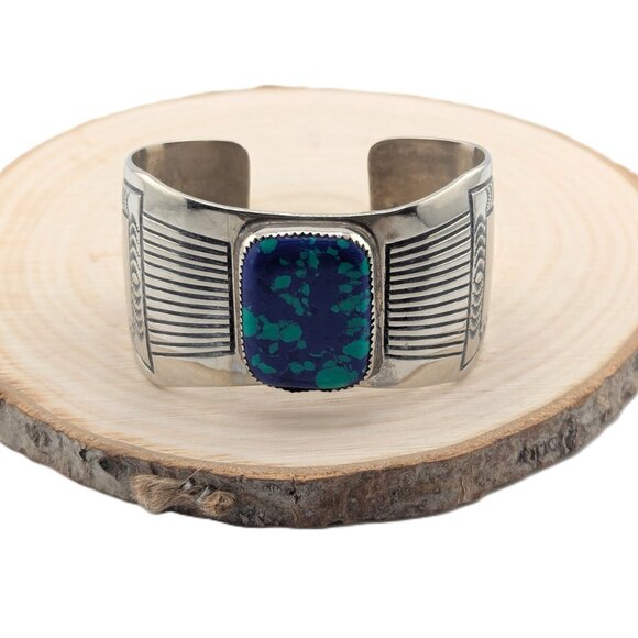 Native American Azurite Chrysocolla Cuff Nickel Silver Bracelet Southwest Sz 7** - Picture 1 of 11